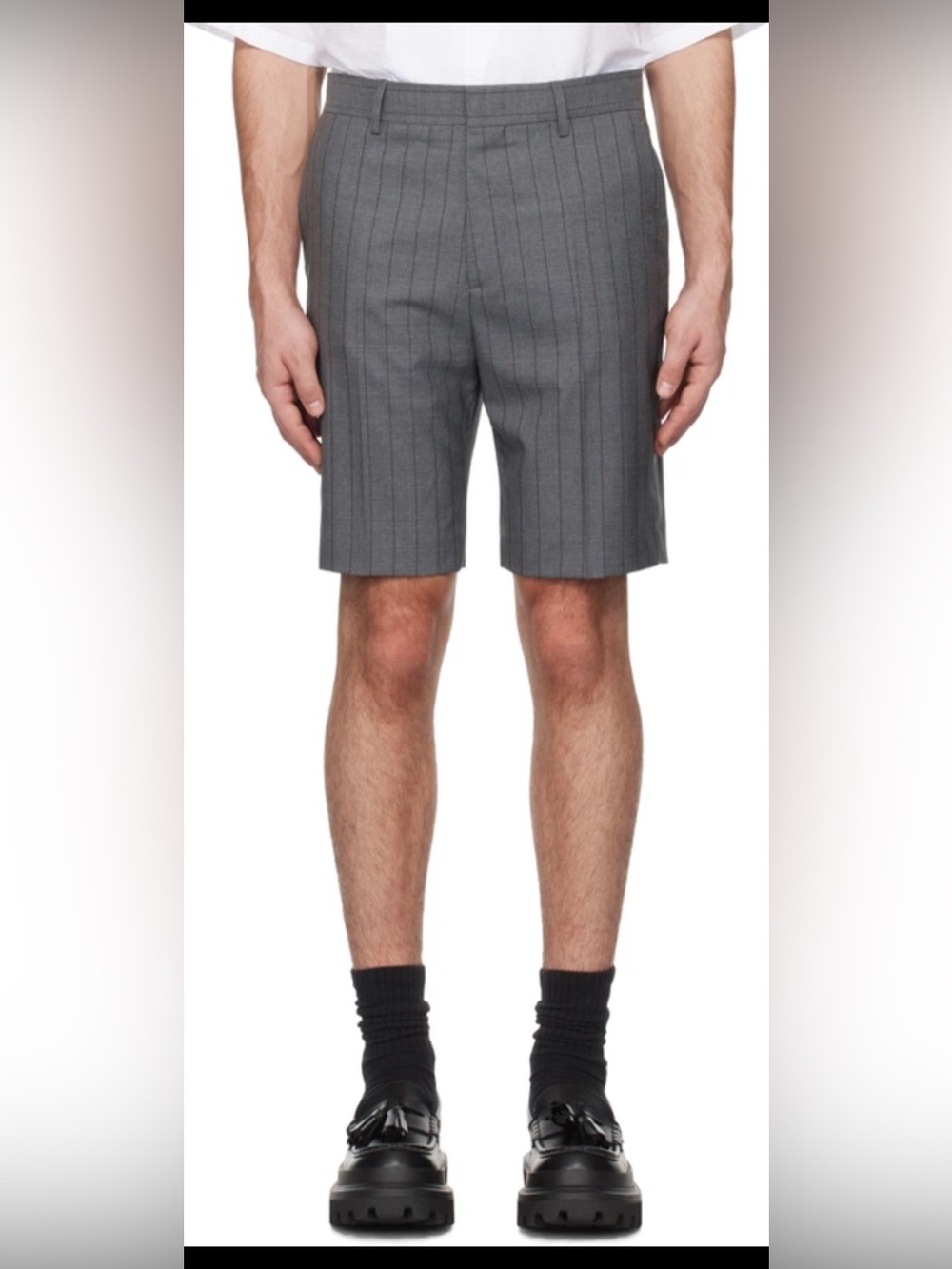 Moschino Gray Pinstripe Flat-Front Shorts